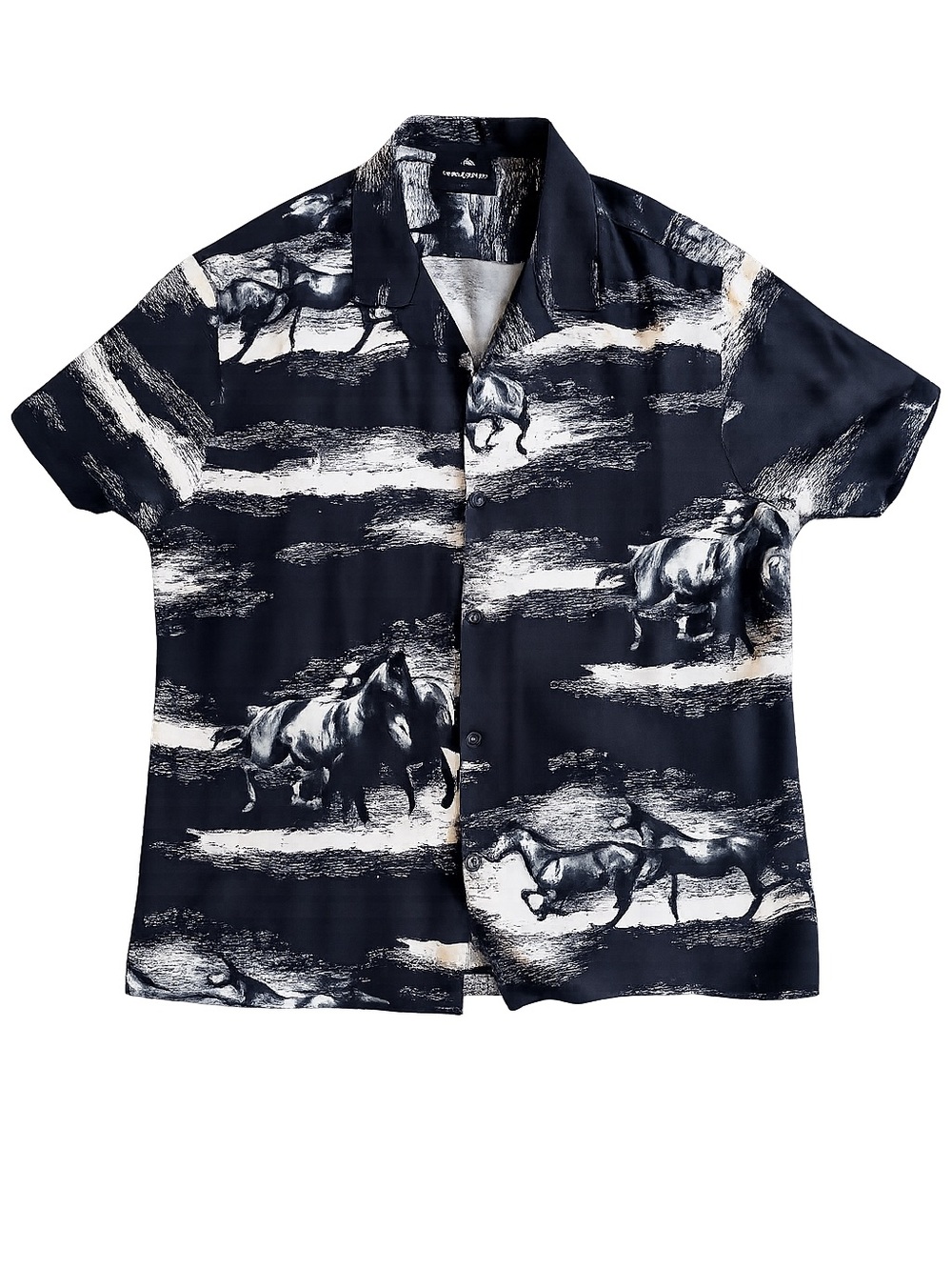 The Kooples Black & White Short-Sleeve Button-Down Shirt with Bison Print